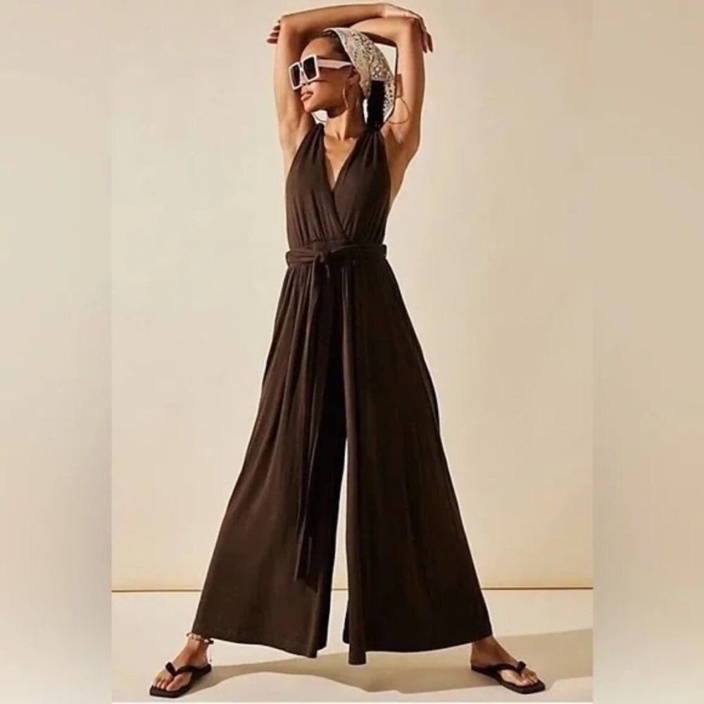 NEW Free People Beach Dani Convertible Wide Leg Jumpsuit Brown